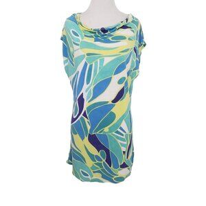 Krimson Klover Tunic Abstract Floral Artsy Blue Short Sleeve Womens Size Medium